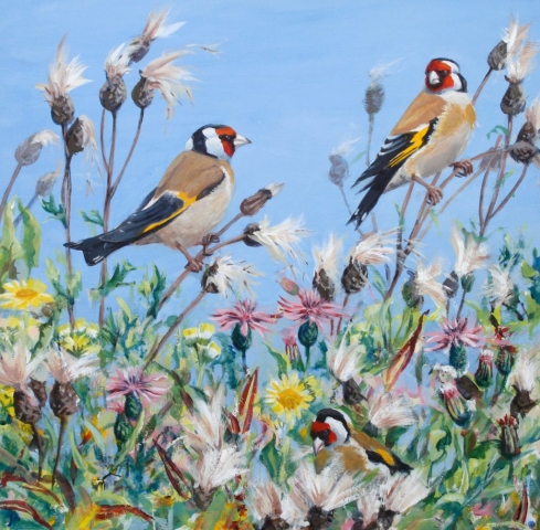 Jackie Garner | Goldies and Thistles | Acrylic | 40x39cm framed | £540