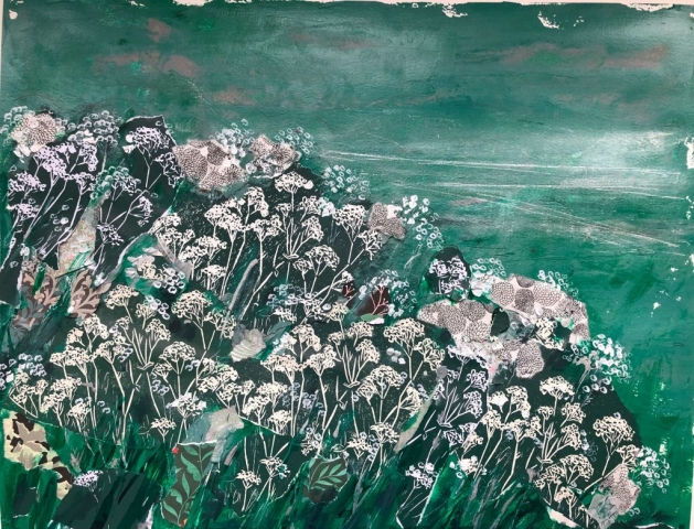 Marika Sonne | Green Flower Field | Mixed media | 50x40cm unframed | £150