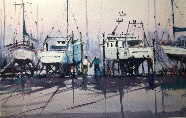 Surinder Beerh | Boat Yard 2 | Watercolour | 49x67cm | £175