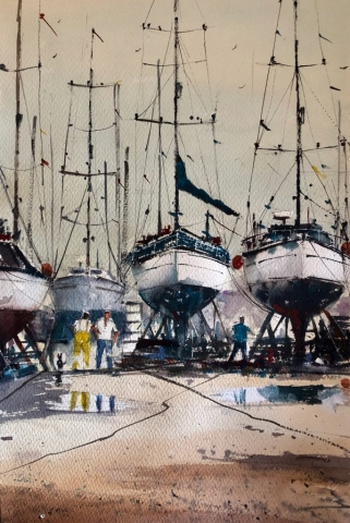 Surinder Beerh | Boat Yard | Watercolour | 49x67cm | £175