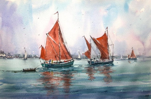 Surinder Beerh | Sailing Barges | Watercolour | 49x67cm | £175