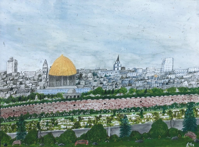 William Lethorn | Golden Temple, Jerusalem, from the Garden of Gethsemane |Acrylic on Canvas