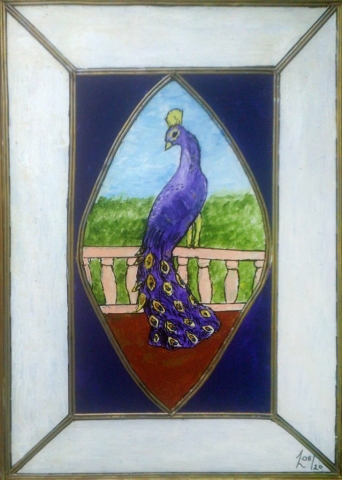 William Lethorn | Peacock Blue | Painting on glass | 58x44cm | £300