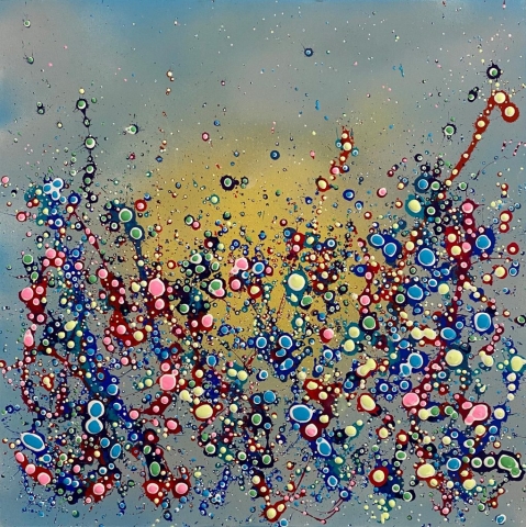 Roxy Hughes | Candy Soda Pop Bubblegum Blue | Mixed media on canvas | 57x57cm | £250