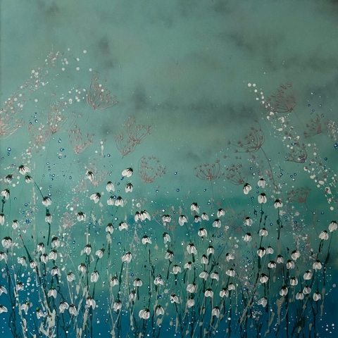 Roxy Hughes | Snowdrops | Mixed media on canvas | 110x110cm | £650